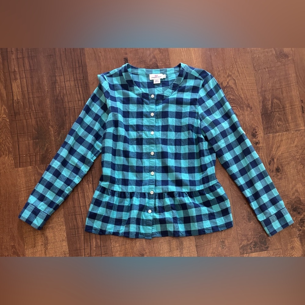 Vineyard vines preplum hem buffalo check Womens cotton blouse Sz 8